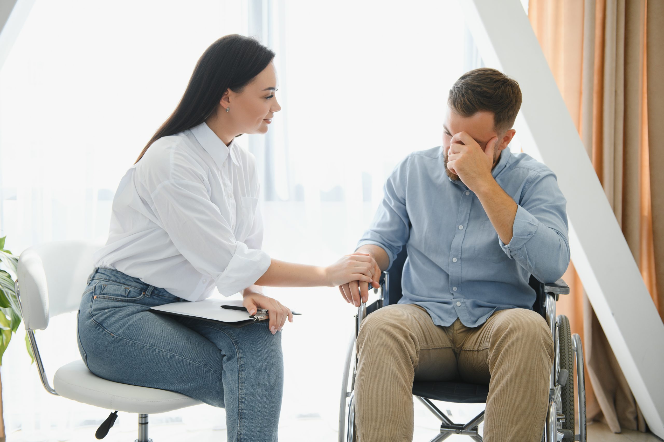 Patient visiting psychotherapist to deal with consequences
